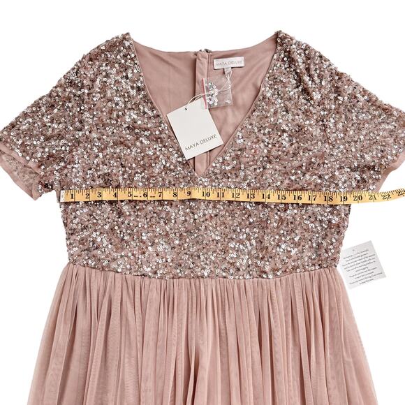 MAYA BRIDESMAID V-NECK MAXI TULLE DRESS NEW W TAGS SEQUIN TOP WOMEN SZ LARGE/14 - Picture 11 of 12